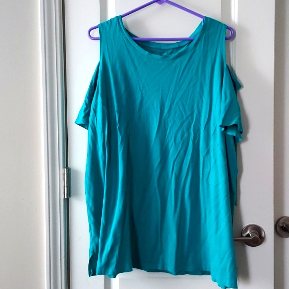 Women Within open shoulder tee 1x green